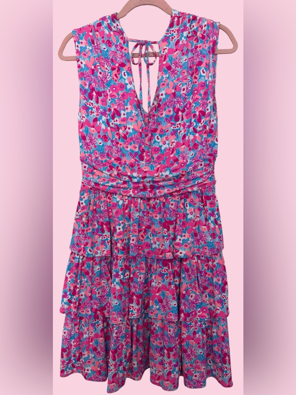 Lilly Pulitzer Pink & Blue Floral Tiered Midi Dress